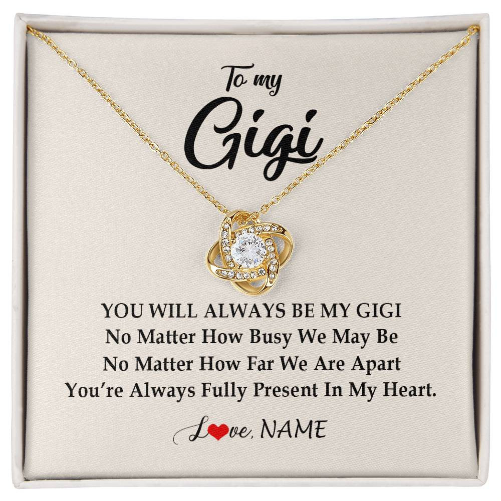 Love Knot Necklace 18K Yellow Gold Finish | Personalized Gigi Necklace From Grandkids Granddaughter Grandson You're Always In My Heart Gigi Birthday Mothers Day Christmas Customized Gift Box Message Card | teecentury