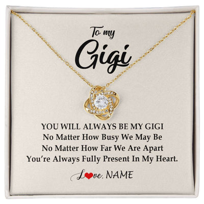 Love Knot Necklace 18K Yellow Gold Finish | Personalized Gigi Necklace From Grandkids Granddaughter Grandson You're Always In My Heart Gigi Birthday Mothers Day Christmas Customized Gift Box Message Card | teecentury