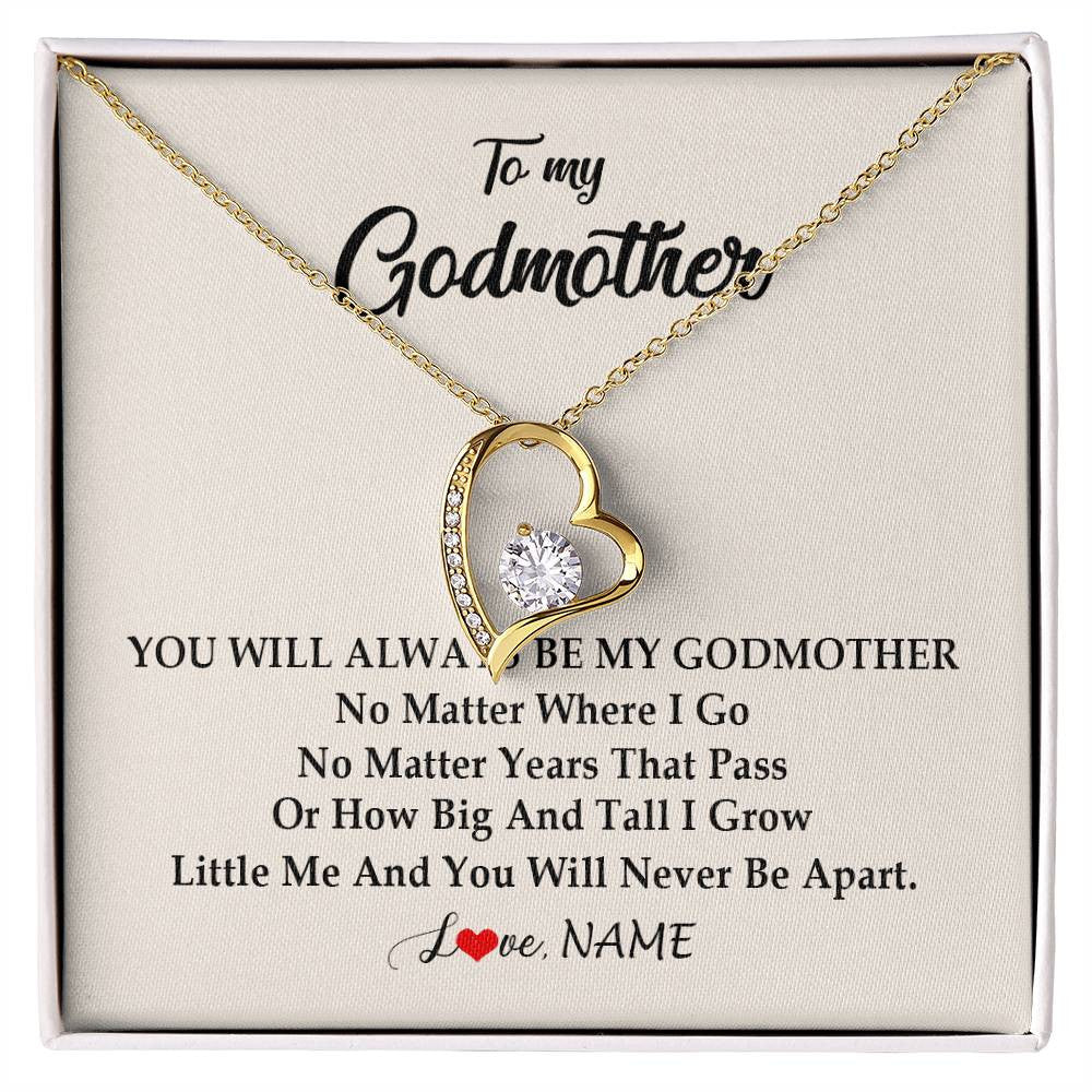 Forever Love Necklace 18K Yellow Gold Finish | Personalized Godmother Necklace From Goddaughter Niece You Will Always Be My Godmother Birthday Mothers Day Christmas Customized Gift Box Message Card | teecentury
