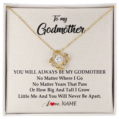 Love Knot Necklace 18K Yellow Gold Finish | Personalized Godmother Necklace From Goddaughter Niece You Will Always Be My Godmother Birthday Mothers Day Christmas Customized Gift Box Message Card | teecentury