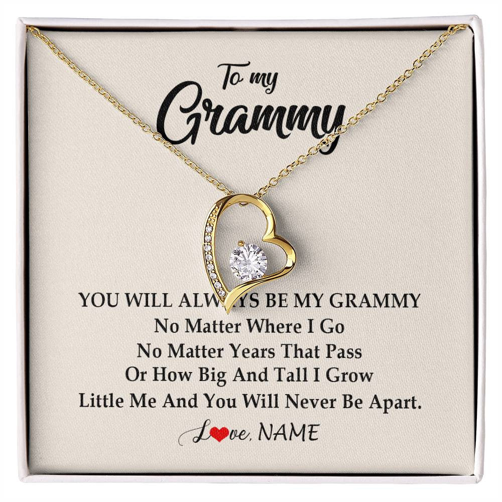 Forever Love Necklace 18K Yellow Gold Finish | Personalized Grammy Necklace From Grandkids Granddaughter Grandson You Will Always Be My Grammy Birthday Mothers Day Christmas Customized Gift Box Message Card | teecentury
