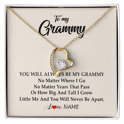 Forever Love Necklace 18K Yellow Gold Finish | Personalized Grammy Necklace From Grandkids Granddaughter Grandson You Will Always Be My Grammy Birthday Mothers Day Christmas Customized Gift Box Message Card | teecentury