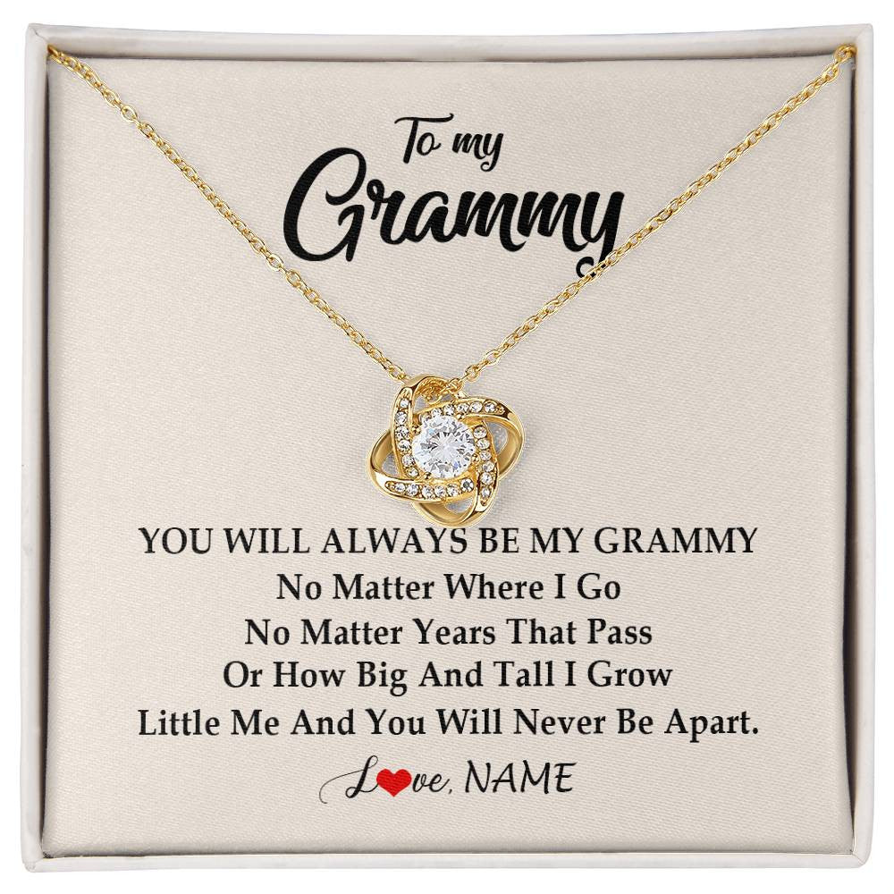 Love Knot Necklace 18K Yellow Gold Finish | Personalized Grammy Necklace From Grandkids Granddaughter Grandson You Will Always Be My Grammy Birthday Mothers Day Christmas Customized Gift Box Message Card | teecentury