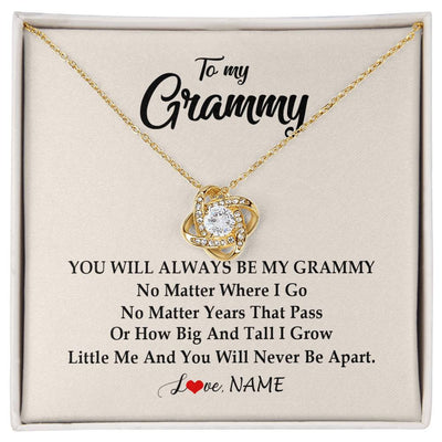 Love Knot Necklace 18K Yellow Gold Finish | Personalized Grammy Necklace From Grandkids Granddaughter Grandson You Will Always Be My Grammy Birthday Mothers Day Christmas Customized Gift Box Message Card | teecentury