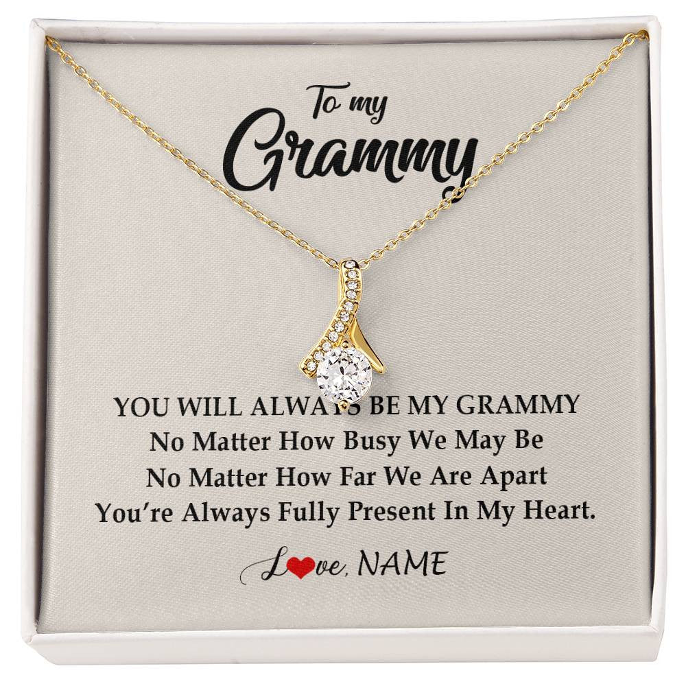 Alluring Beauty Necklace 18K Yellow Gold Finish | Personalized Grammy Necklace From Grandkids Granddaughter Grandson You're Always In My Heart Grammy Birthday Mothers Day Customized Gift Box Message Card | teecentury