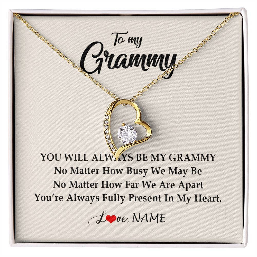 Forever Love Necklace 18K Yellow Gold Finish | Personalized Grammy Necklace From Grandkids Granddaughter Grandson You're Always In My Heart Grammy Birthday Mothers Day Customized Gift Box Message Card | teecentury