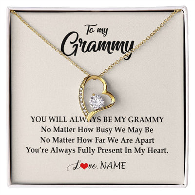 Forever Love Necklace 18K Yellow Gold Finish | Personalized Grammy Necklace From Grandkids Granddaughter Grandson You're Always In My Heart Grammy Birthday Mothers Day Customized Gift Box Message Card | teecentury