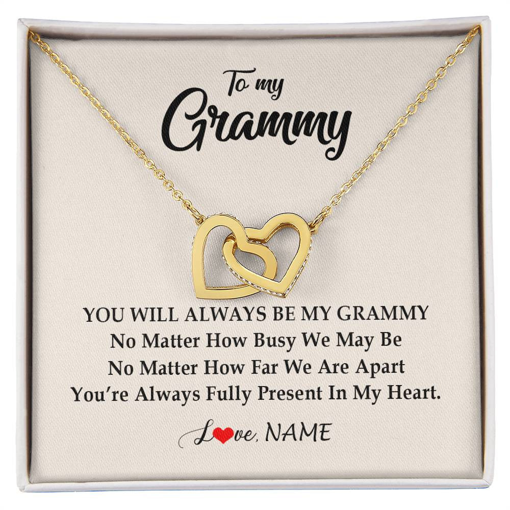 Interlocking Hearts Necklace 18K Yellow Gold Finish | Personalized Grammy Necklace From Grandkids Granddaughter Grandson You're Always In My Heart Grammy Birthday Mothers Day Customized Gift Box Message Card | teecentury