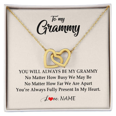 Interlocking Hearts Necklace 18K Yellow Gold Finish | Personalized Grammy Necklace From Grandkids Granddaughter Grandson You're Always In My Heart Grammy Birthday Mothers Day Customized Gift Box Message Card | teecentury