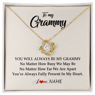 Love Knot Necklace 18K Yellow Gold Finish | Personalized Grammy Necklace From Grandkids Granddaughter Grandson You're Always In My Heart Grammy Birthday Mothers Day Customized Gift Box Message Card | teecentury