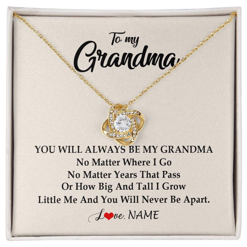 Love Knot Necklace 18K Yellow Gold Finish | Personalized Grandma Necklace From Grandkids Granddaughter Grandson You Will Always Be My Grandma Birthday Mothers Day Christmas Customized Gift Box Message Card | teecentury