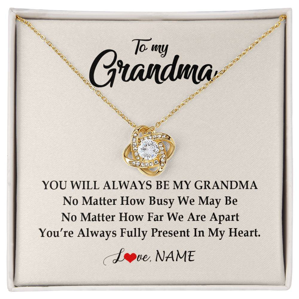 Love Knot Necklace 18K Yellow Gold Finish | Personalized Grandma Necklace From Grandkids Granddaughter Grandson You're Always In My Heart Grandma Birthday Mothers Day Customized Gift Box Message Card | teecentury
