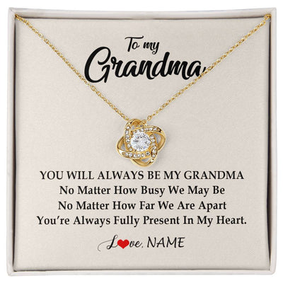 Love Knot Necklace 18K Yellow Gold Finish | Personalized Grandma Necklace From Grandkids Granddaughter Grandson You're Always In My Heart Grandma Birthday Mothers Day Customized Gift Box Message Card | teecentury
