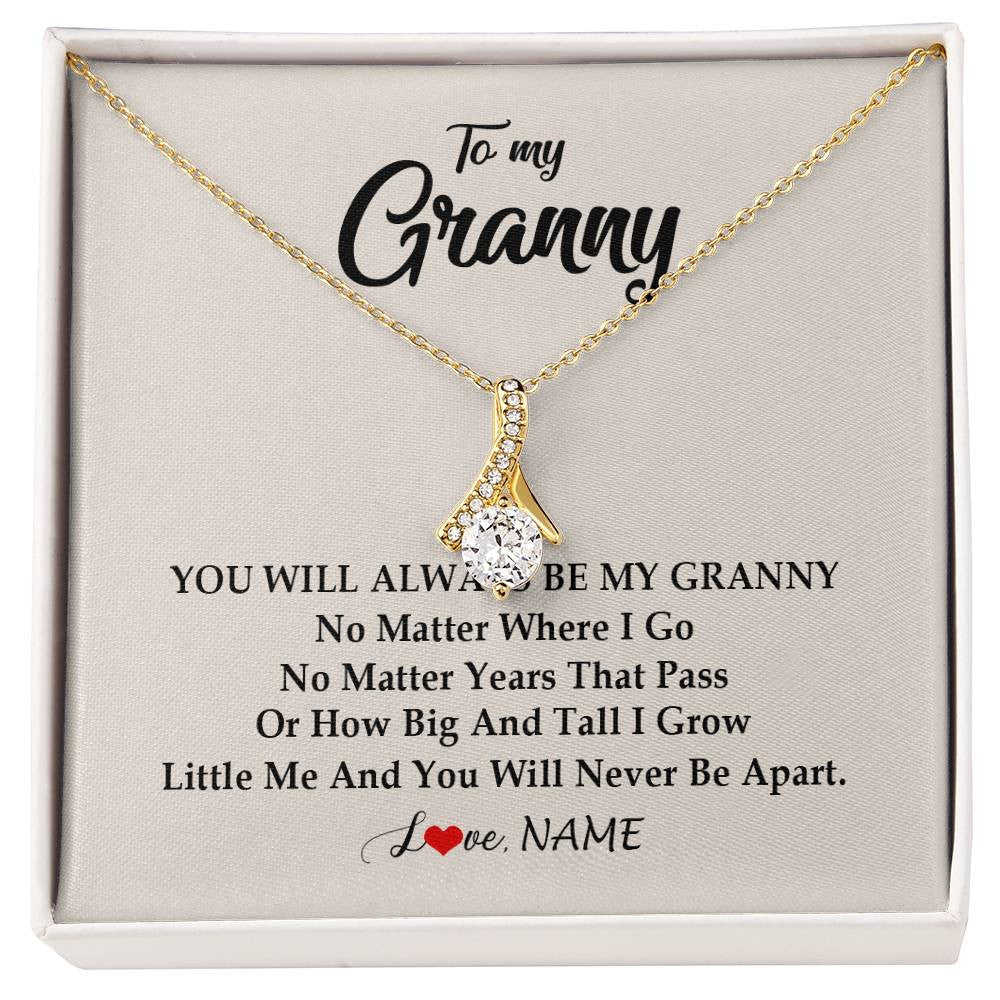 Alluring Beauty Necklace 18K Yellow Gold Finish | Personalized Granny Necklace From Grandkids Granddaughter Grandson You Will Always Be My Granny Birthday Mothers Day Christmas Customized Gift Box Message Card | teecentury