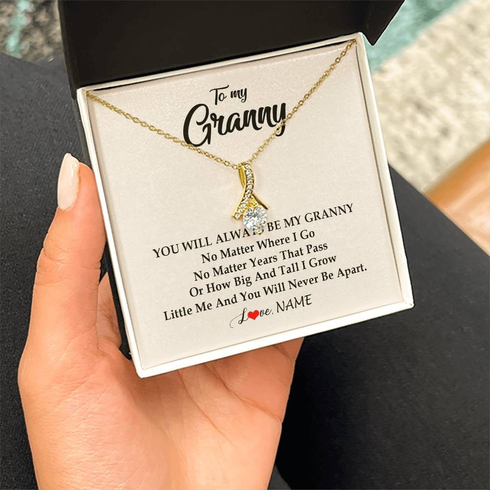 Alluring Beauty Necklace 18K Yellow Gold Finish | Personalized Granny Necklace From Grandkids Granddaughter Grandson You Will Always Be My Granny Birthday Mothers Day Christmas Customized Gift Box Message Card | teecentury