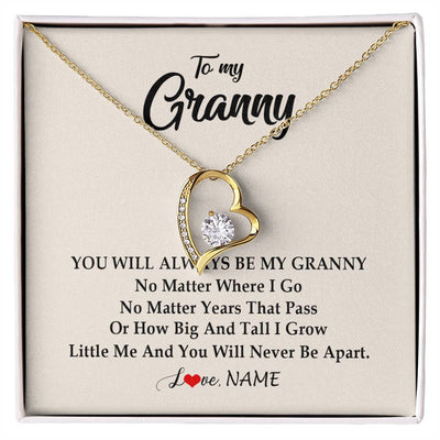 Forever Love Necklace 18K Yellow Gold Finish | Personalized Granny Necklace From Grandkids Granddaughter Grandson You Will Always Be My Granny Birthday Mothers Day Christmas Customized Gift Box Message Card | teecentury