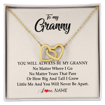 Interlocking Hearts Necklace 18K Yellow Gold Finish | Personalized Granny Necklace From Grandkids Granddaughter Grandson You Will Always Be My Granny Birthday Mothers Day Christmas Customized Gift Box Message Card | teecentury
