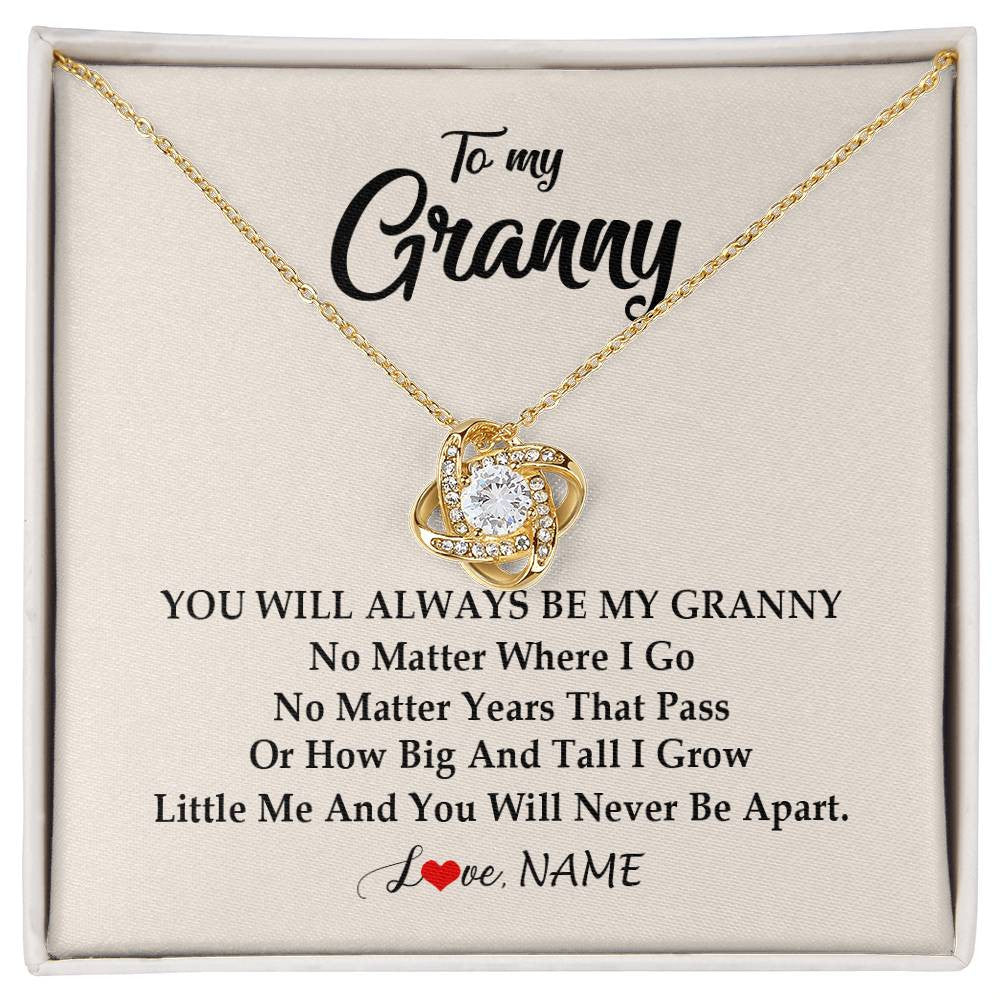 Love Knot Necklace 18K Yellow Gold Finish | Personalized Granny Necklace From Grandkids Granddaughter Grandson You Will Always Be My Granny Birthday Mothers Day Christmas Customized Gift Box Message Card | teecentury