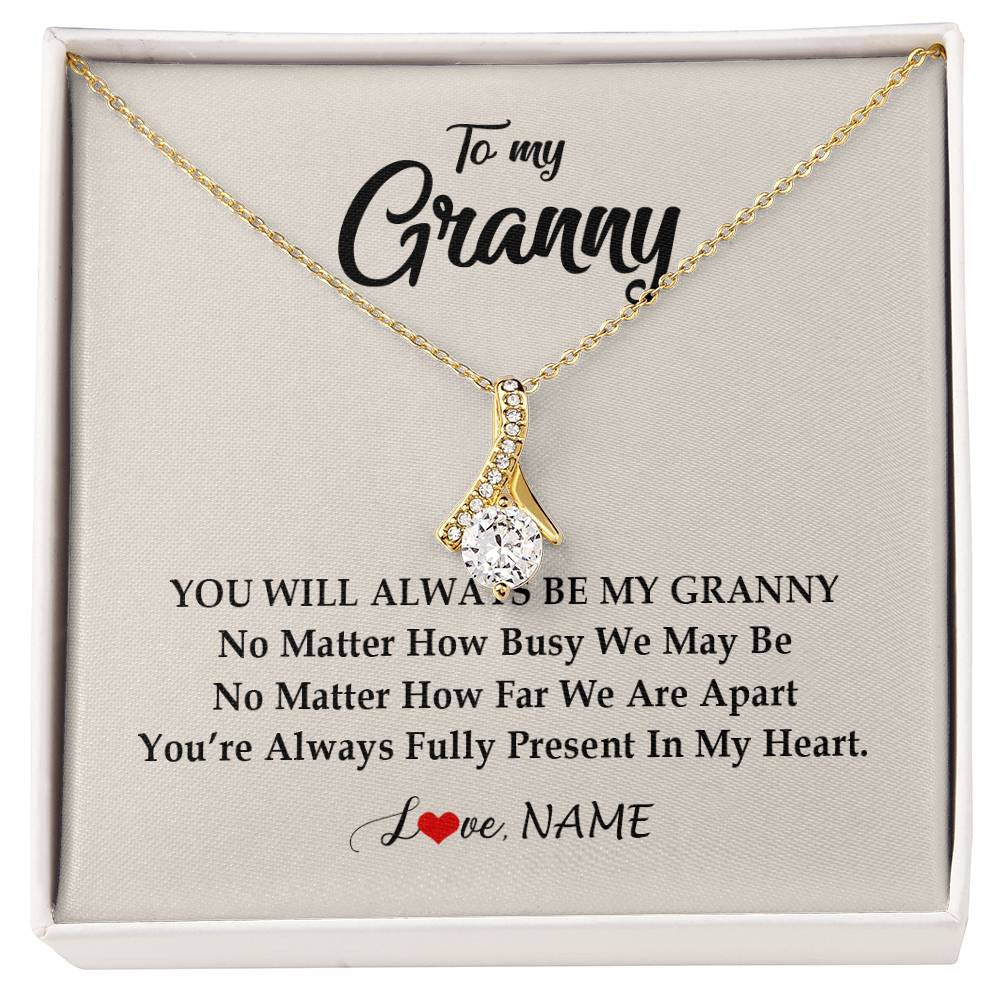 Alluring Beauty Necklace 18K Yellow Gold Finish | Personalized Granny Necklace From Grandkids Granddaughter Grandson You're Always In My Heart Granny Birthday Mothers Day Customized Gift Box Message Card | teecentury