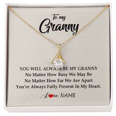 Alluring Beauty Necklace 18K Yellow Gold Finish | Personalized Granny Necklace From Grandkids Granddaughter Grandson You're Always In My Heart Granny Birthday Mothers Day Customized Gift Box Message Card | teecentury
