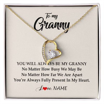Forever Love Necklace 18K Yellow Gold Finish | Personalized Granny Necklace From Grandkids Granddaughter Grandson You're Always In My Heart Granny Birthday Mothers Day Customized Gift Box Message Card | teecentury