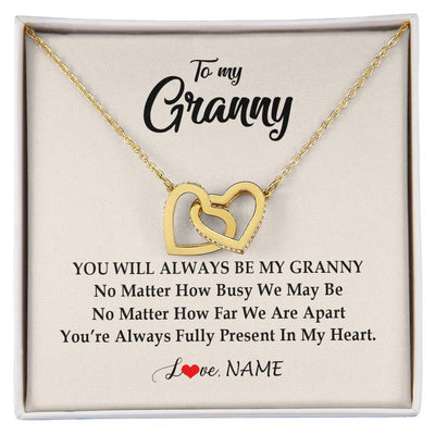 Interlocking Hearts Necklace 18K Yellow Gold Finish | Personalized Granny Necklace From Grandkids Granddaughter Grandson You're Always In My Heart Granny Birthday Mothers Day Customized Gift Box Message Card | teecentury
