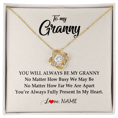 Love Knot Necklace 18K Yellow Gold Finish | Personalized Granny Necklace From Grandkids Granddaughter Grandson You're Always In My Heart Granny Birthday Mothers Day Customized Gift Box Message Card | teecentury