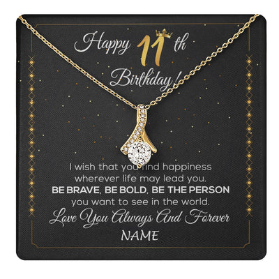 Alluring Beauty Necklace 18K Yellow Gold Finish | 1 | Personalized Happy 11th Birthday Necklace For Her Women Daughter Niece Sister Goddaughter Granddaughter 11 Year Old Birthday Customized Gift Box Message Card | teecentury.myshopify