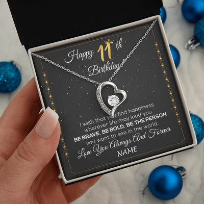 Forever Love Necklace 14K White Gold Finish | 2 | Personalized Happy 11th Birthday Necklace For Her Women Daughter Niece Sister Goddaughter Granddaughter 11 Year Old Birthday Customized Gift Box Message Card | teecentury.myshopify