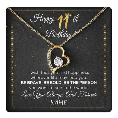 Forever Love Necklace 18K Yellow Gold Finish | 1 | Personalized Happy 11th Birthday Necklace For Her Women Daughter Niece Sister Goddaughter Granddaughter 11 Year Old Birthday Customized Gift Box Message Card | teecentury.myshopify