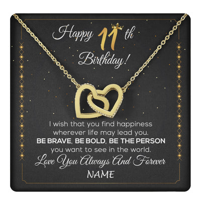 Interlocking Hearts Necklace 18K Yellow Gold Finish | 1 | Personalized Happy 11th Birthday Necklace For Her Women Daughter Niece Sister Goddaughter Granddaughter 11 Year Old Birthday Customized Gift Box Message Card | teecentury.myshopify