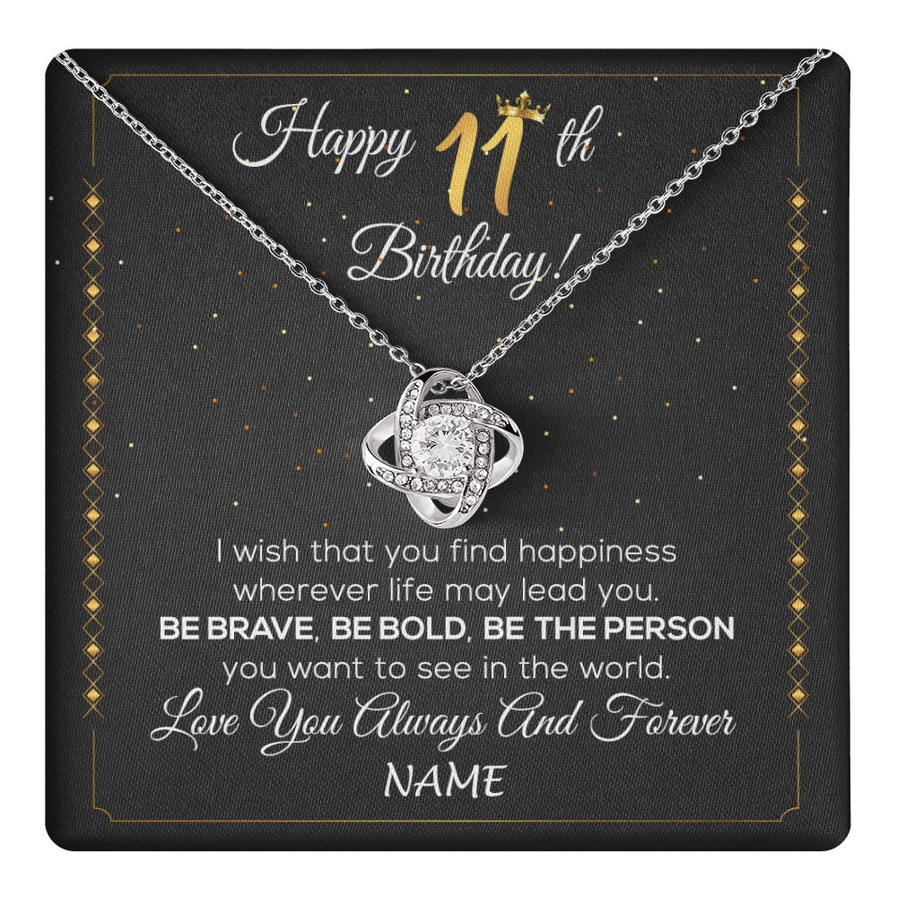 Love Knot Necklace 14K White Gold Finish | 1 | Personalized Happy 11th Birthday Necklace For Her Women Daughter Niece Sister Goddaughter Granddaughter 11 Year Old Birthday Customized Gift Box Message Card | teecentury.myshopify