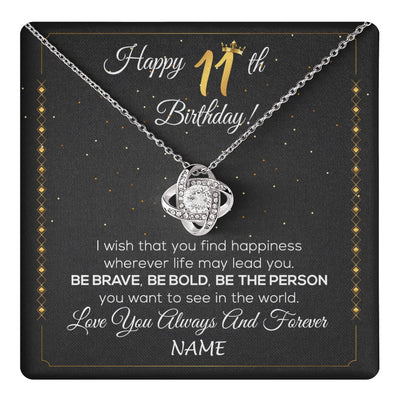 Love Knot Necklace 14K White Gold Finish | 1 | Personalized Happy 11th Birthday Necklace For Her Women Daughter Niece Sister Goddaughter Granddaughter 11 Year Old Birthday Customized Gift Box Message Card | teecentury.myshopify
