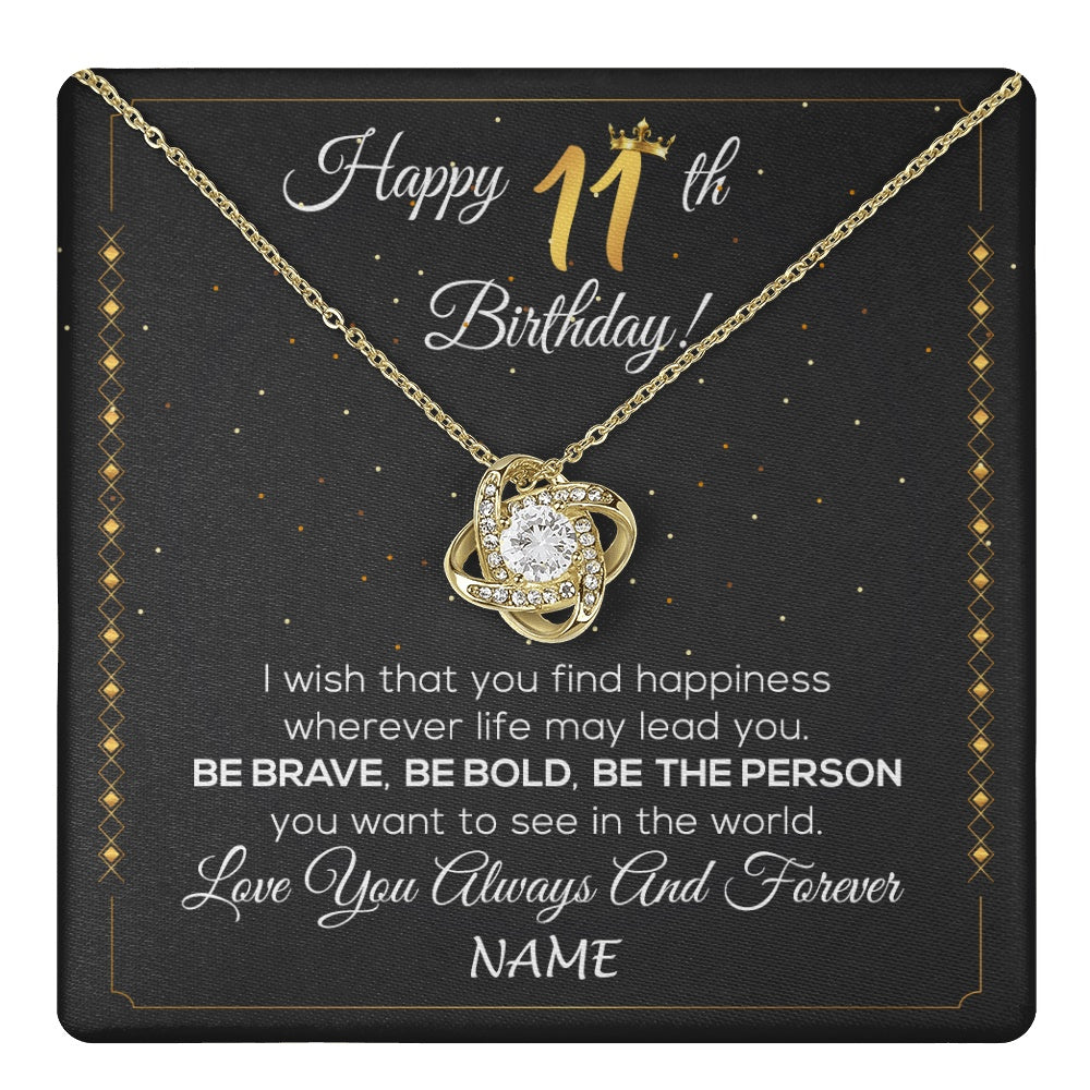 Love Knot Necklace 18K Yellow Gold Finish | 1 | Personalized Happy 11th Birthday Necklace For Her Women Daughter Niece Sister Goddaughter Granddaughter 11 Year Old Birthday Customized Gift Box Message Card | teecentury.myshopify