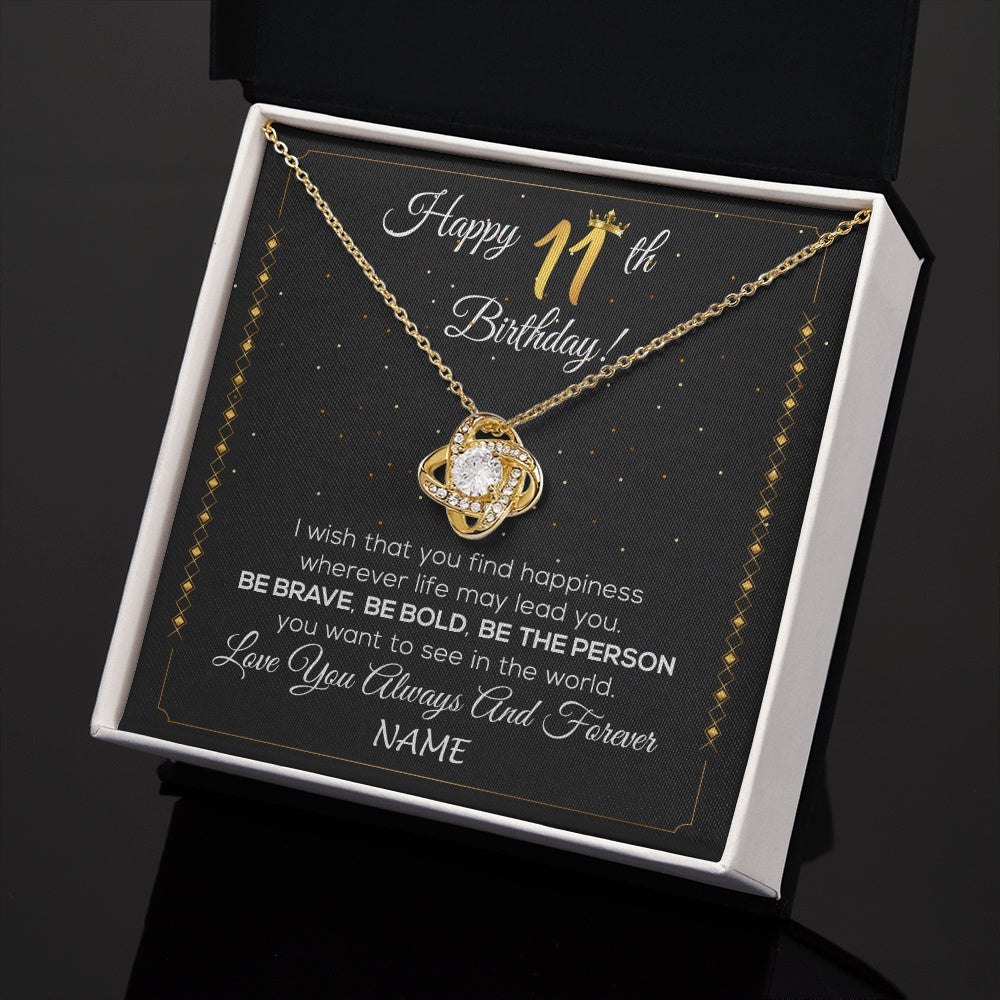 Love Knot Necklace 18K Yellow Gold Finish | 2 | Personalized Happy 11th Birthday Necklace For Her Women Daughter Niece Sister Goddaughter Granddaughter 11 Year Old Birthday Customized Gift Box Message Card | teecentury.myshopify