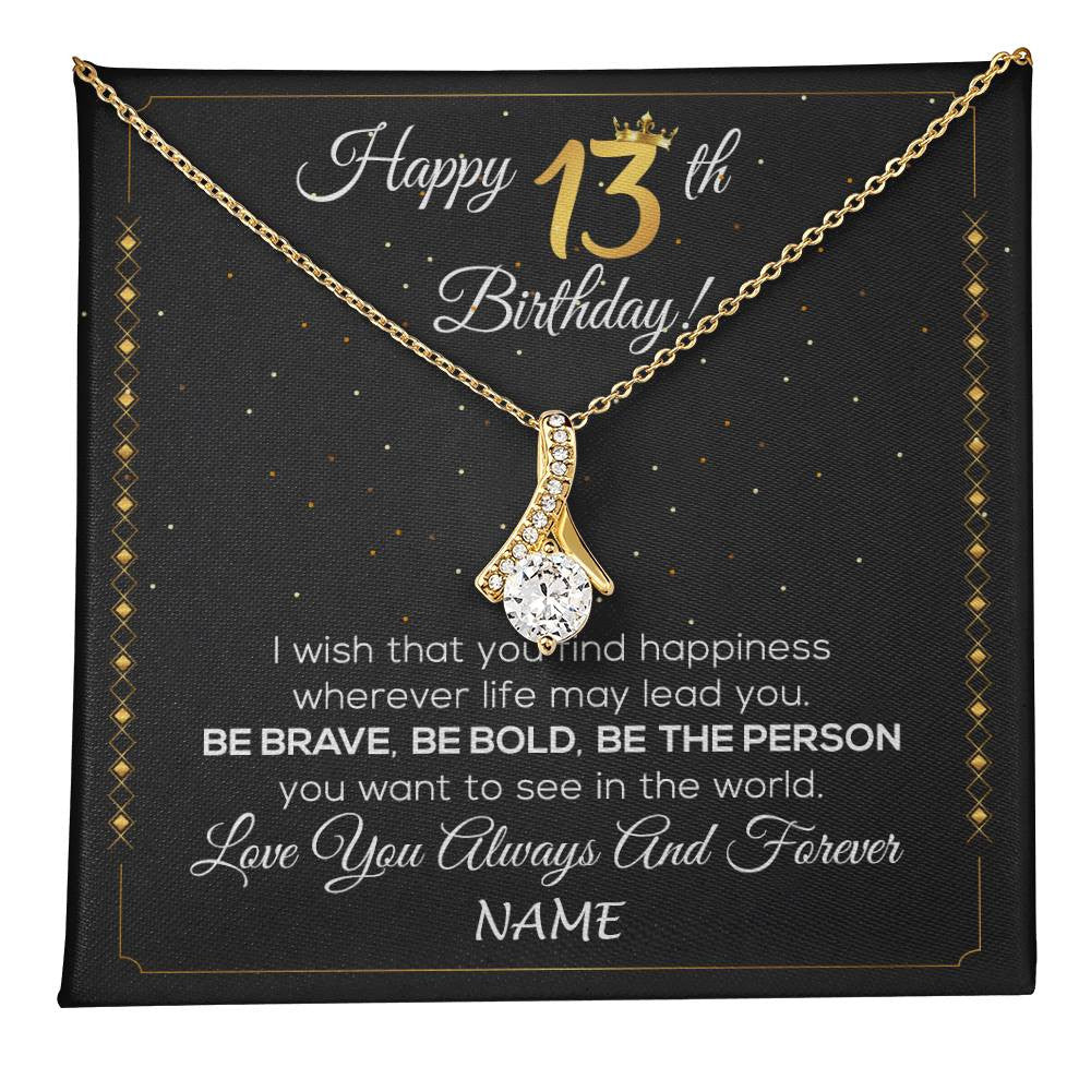 Alluring Beauty Necklace 18K Yellow Gold Finish | 1 | Personalized Happy 13th Birthday Necklace For Her Girls Daughter Niece Sister Goddaughter Granddaughter 13 Year Old Birthday Customized Gift Box Message Card | teecentury