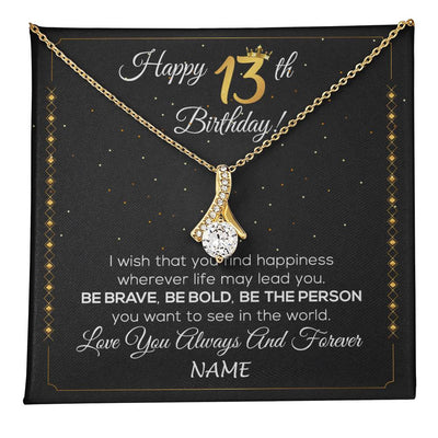 Alluring Beauty Necklace 18K Yellow Gold Finish | 1 | Personalized Happy 13th Birthday Necklace For Her Girls Daughter Niece Sister Goddaughter Granddaughter 13 Year Old Birthday Customized Gift Box Message Card | teecentury