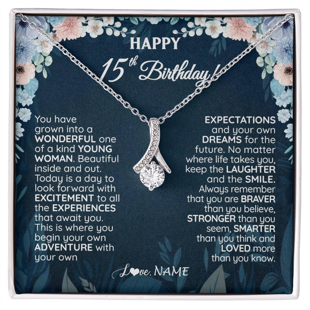 Alluring Beauty Necklace 14K White Gold Finish | 1 | Personalized Happy 15th Birthday Gifts Necklace Sweet Fifteen 15th Year Old Girl Birthday Gift Ideas For Her Daughter Niece Jewelry Gift Box Message Card | teecentury