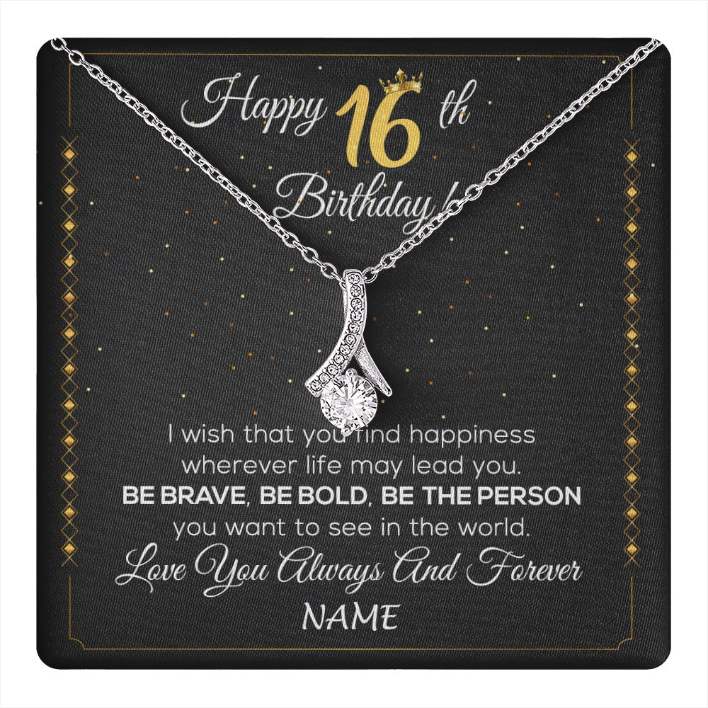 Alluring Beauty Necklace 14K White Gold Finish | 1 | Personalized Happy 16Th Birthday Necklace For Her Women Daughter Niece Sister Goddaughter Granddaughter 16 Year Old Birthday Customized Gift Box Message Card | teecentury.myshopify