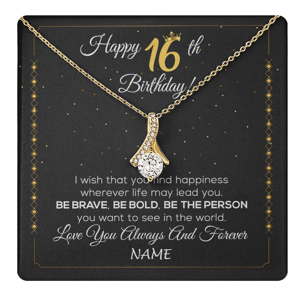 Alluring Beauty Necklace 18K Yellow Gold Finish | 1 | Personalized Happy 16Th Birthday Necklace For Her Women Daughter Niece Sister Goddaughter Granddaughter 16 Year Old Birthday Customized Gift Box Message Card | teecentury.myshopify