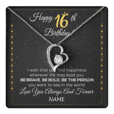 Forever Love Necklace 14K White Gold Finish | 1 | Personalized Happy 16Th Birthday Necklace For Her Women Daughter Niece Sister Goddaughter Granddaughter 16 Year Old Birthday Customized Gift Box Message Card | teecentury.myshopify