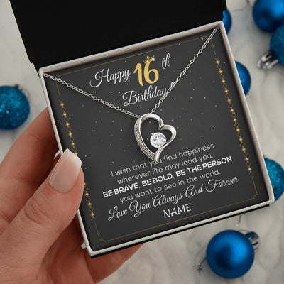 Forever Love Necklace 14K White Gold Finish | 2 | Personalized Happy 16Th Birthday Necklace For Her Women Daughter Niece Sister Goddaughter Granddaughter 16 Year Old Birthday Customized Gift Box Message Card | teecentury.myshopify