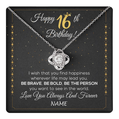 Love Knot Necklace 14K White Gold Finish | 1 | Personalized Happy 16Th Birthday Necklace For Her Women Daughter Niece Sister Goddaughter Granddaughter 16 Year Old Birthday Customized Gift Box Message Card | teecentury.myshopify