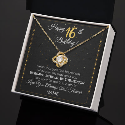 Love Knot Necklace 18K Yellow Gold Finish | 2 | Personalized Happy 16Th Birthday Necklace For Her Women Daughter Niece Sister Goddaughter Granddaughter 16 Year Old Birthday Customized Gift Box Message Card | teecentury.myshopify