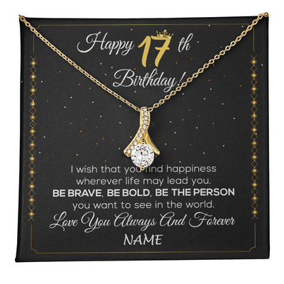 Alluring Beauty Necklace 18K Yellow Gold Finish | 1 | Personalized Happy 17Th Birthday Necklace For Her Girls Daughter Niece Sister Goddaughter Granddaughter 17 Year Old Birthday Customized Gift Box Message Card | teecentury