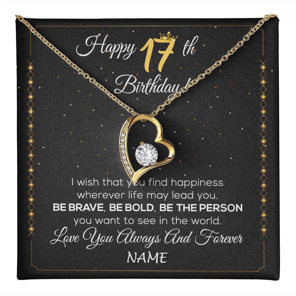 Forever Love Necklace 18K Yellow Gold Finish | 1 | Personalized Happy 17Th Birthday Necklace For Her Girls Daughter Niece Sister Goddaughter Granddaughter 17 Year Old Birthday Customized Gift Box Message Card | teecentury
