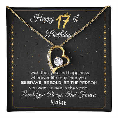 Forever Love Necklace 18K Yellow Gold Finish | 1 | Personalized Happy 17Th Birthday Necklace For Her Girls Daughter Niece Sister Goddaughter Granddaughter 17 Year Old Birthday Customized Gift Box Message Card | teecentury