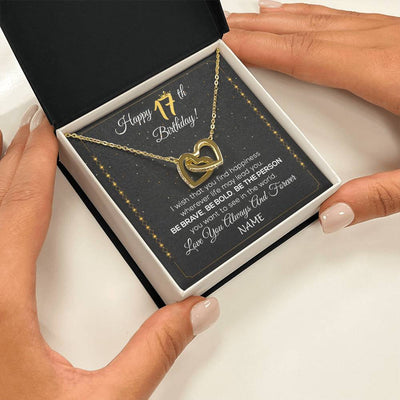 Interlocking Hearts Necklace 18K Yellow Gold Finish | 2 | Personalized Happy 17Th Birthday Necklace For Her Girls Daughter Niece Sister Goddaughter Granddaughter 17 Year Old Birthday Customized Gift Box Message Card | teecentury
