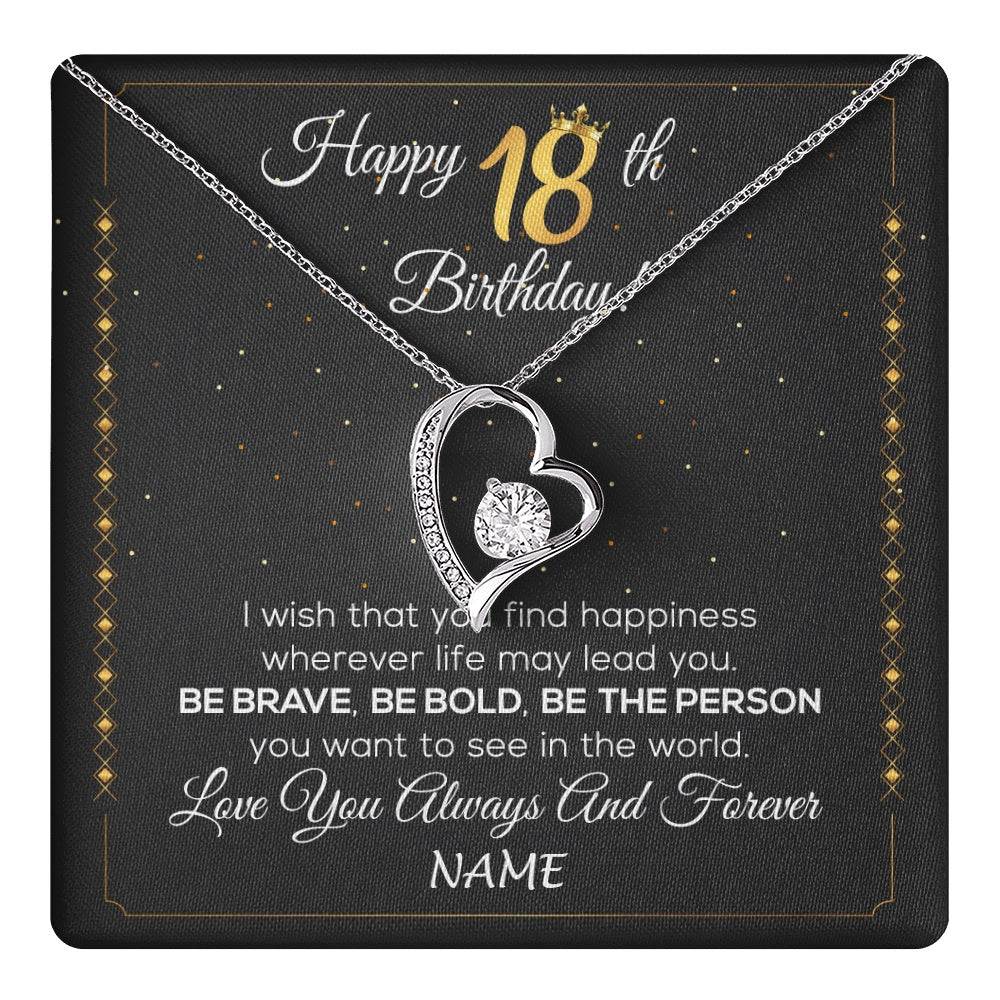 Forever Love Necklace 14K White Gold Finish | 1 | Personalized Happy 18Th Birthday Necklace For Her Women Daughter Niece Sister Goddaughter Granddaughter 18 Year Old Birthday Customized Gift Box Message Card | teecentury.myshopify
