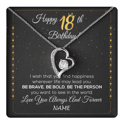 Forever Love Necklace 14K White Gold Finish | 1 | Personalized Happy 18Th Birthday Necklace For Her Women Daughter Niece Sister Goddaughter Granddaughter 18 Year Old Birthday Customized Gift Box Message Card | teecentury.myshopify